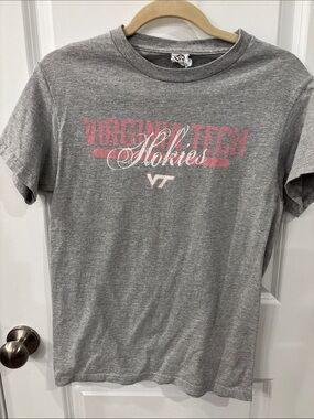 Virginia Tech Hokies Short Sleeve Tee in Gray with Pink Script